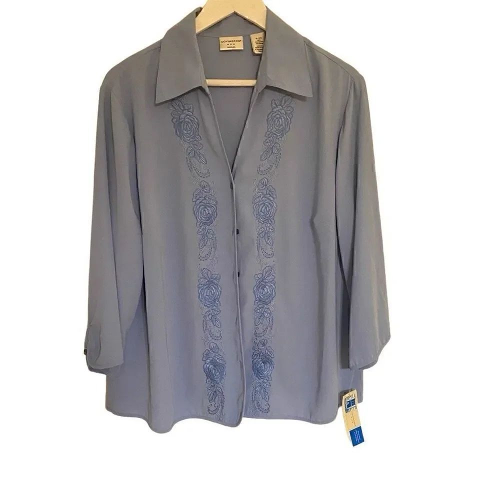 Covington NEW blouse light blue size 16/18 embroidery